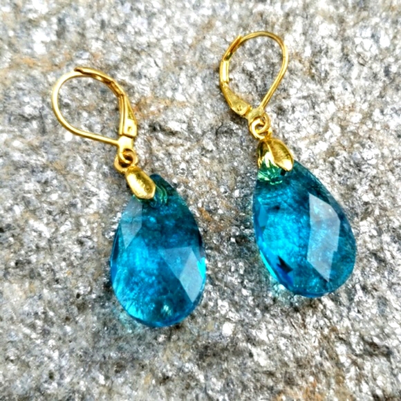 Vtg Joan Rivers Faceted Blue Crystal Drop Earrings - Picture 6 of 8